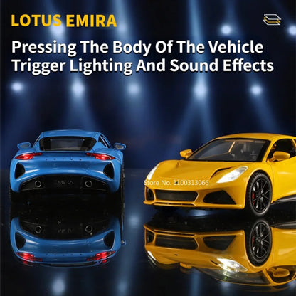 1:24 Alloy Diecasts Lotus EMIRA Camaro Toys Models Cars with Light Sound Sports Car Pull Back Vehicle Models Toy for Child Gifts