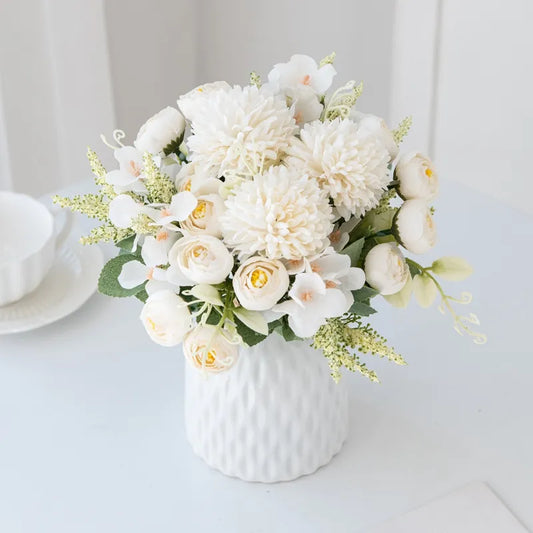 Fleurs d'hortensia artificielles pour Scrapbook, Vase de bourgeons de roses en soie pour décoration de maison, Bouquet de mariage, bricolage, guirlande de noël