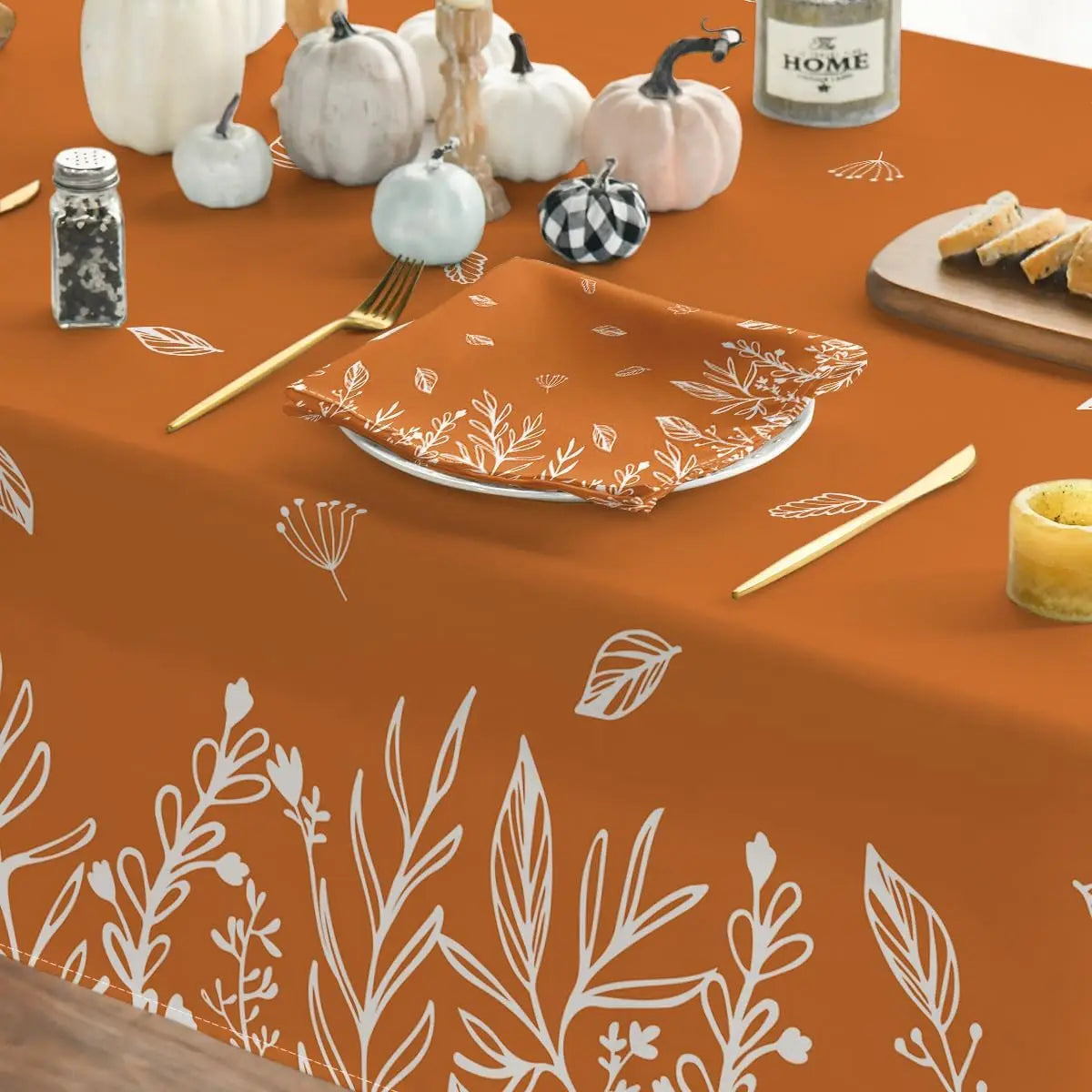 Autumn Thanksgiving Orange Wild Flower Tablecloth Fall Harvest Rectangle Table Cover Farmhouse Holiday Wedding Party Table Decor