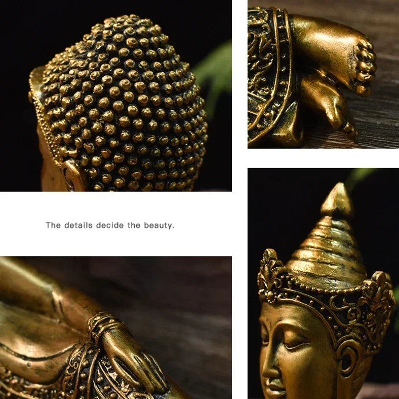 Goldene Buddha-Statue, Buda-Skulpturen, Kunstharz, für den Innenbereich, Fengshui-Figuren, Indien, Thailand, Buddhismus, Heimdekoration, Kunsthandwerk für den Innenbereich