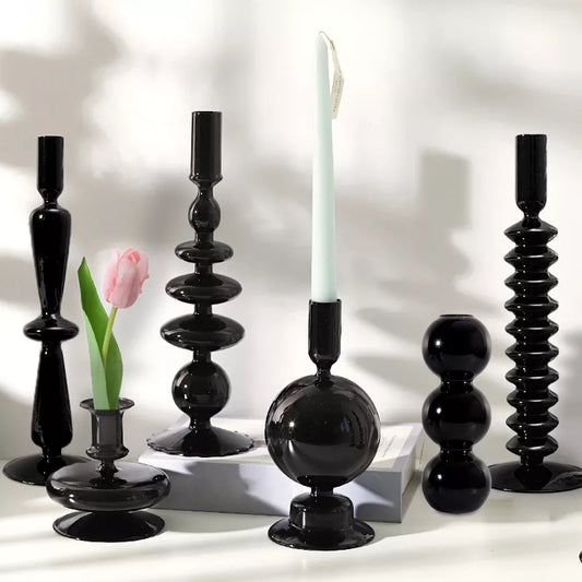 Schwarze Glasvasen, Glaskerzenhalter für Hochzeit, Zuhause, Blumenvase, Dekoration, Kerzenhalter, moderne Wohnzimmerdekoration