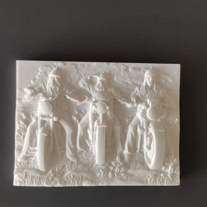 【Motorcycle Rider】Nordic Plaster Relief Painting Home Art Decorations Desktop Decoration Creative Room Luxury Decor Modern Gift