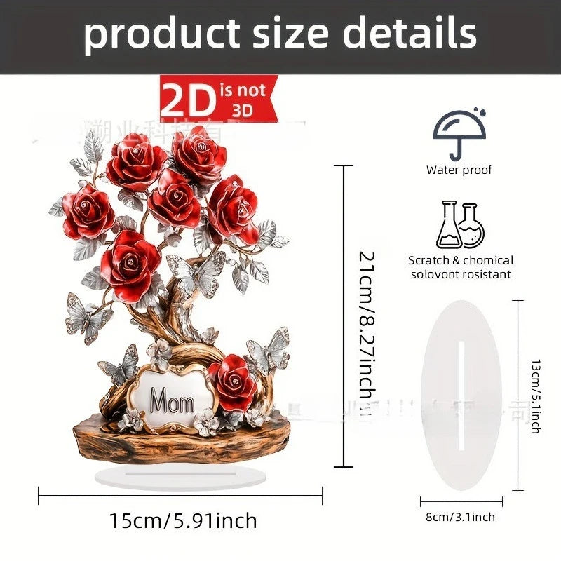 1pcs 8in Flat Acrylic Rose Can Stand MOM mom Birthday Gift Mother's Day Anniversary Decoration Table Filial Child To Mother Mom
