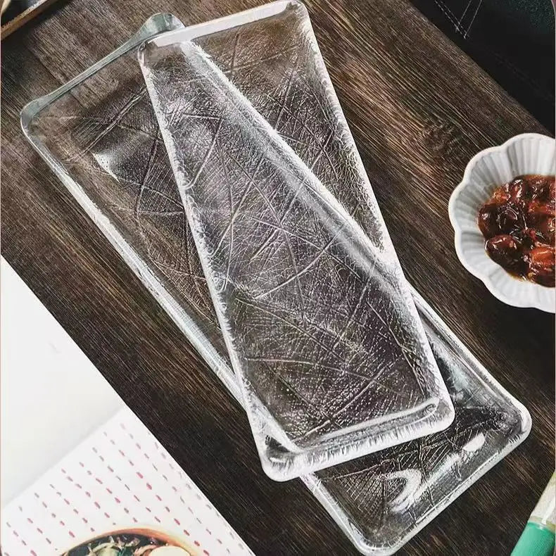 Japanese transparent glass long plate household palm print sushi plate sashimi plate cooking plate condiment dish tableware