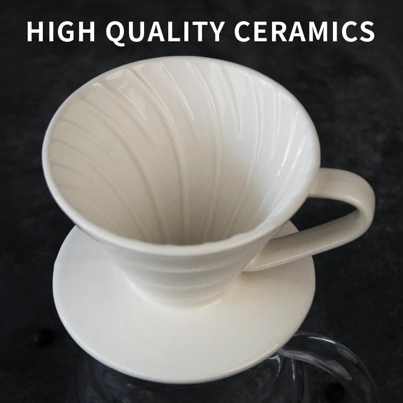 V.60 Ceramic Coffee Dripper Pour Over Cone  V Shape Drip Brewing Filter Cup Coffee Maker  White, 2 Cup，4 Cups