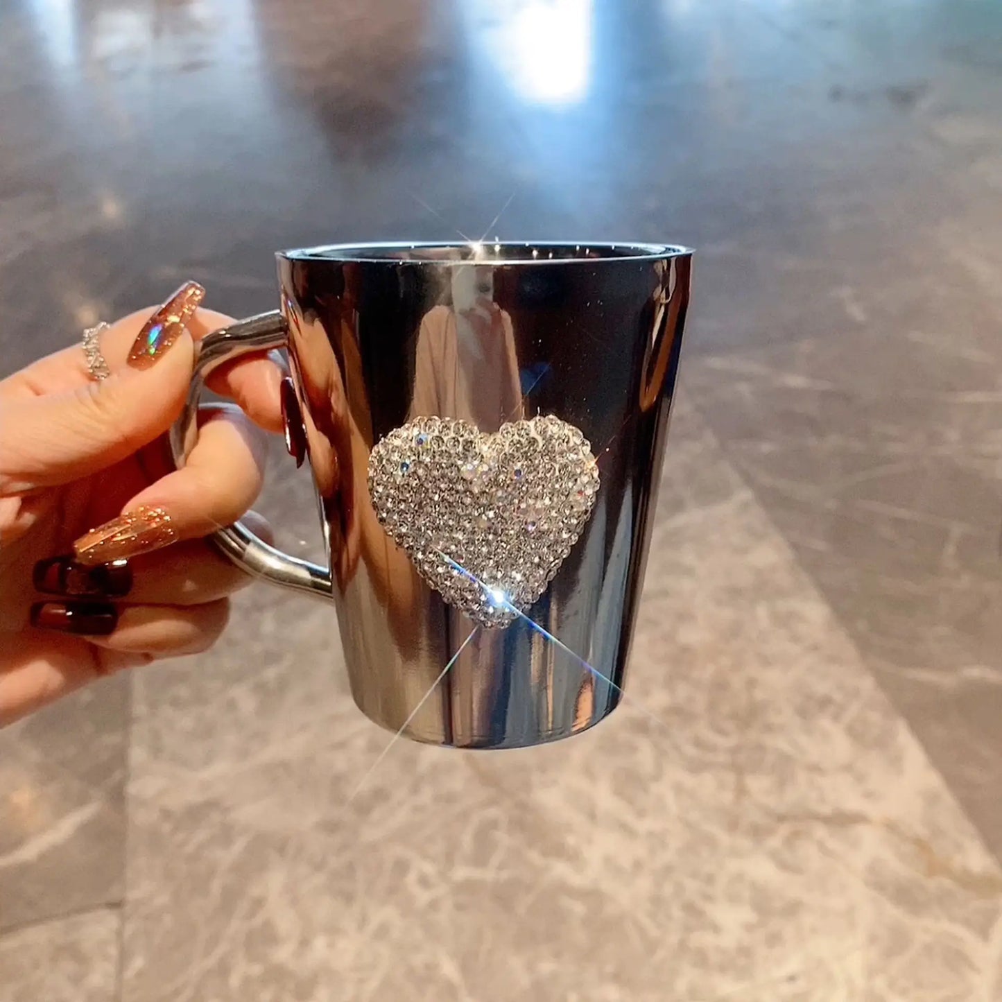 Sparkling Diamond Heart Stainless Steel Coffee Mug | BPA-Free, Shatterproof, Perfect for Hot Drinks