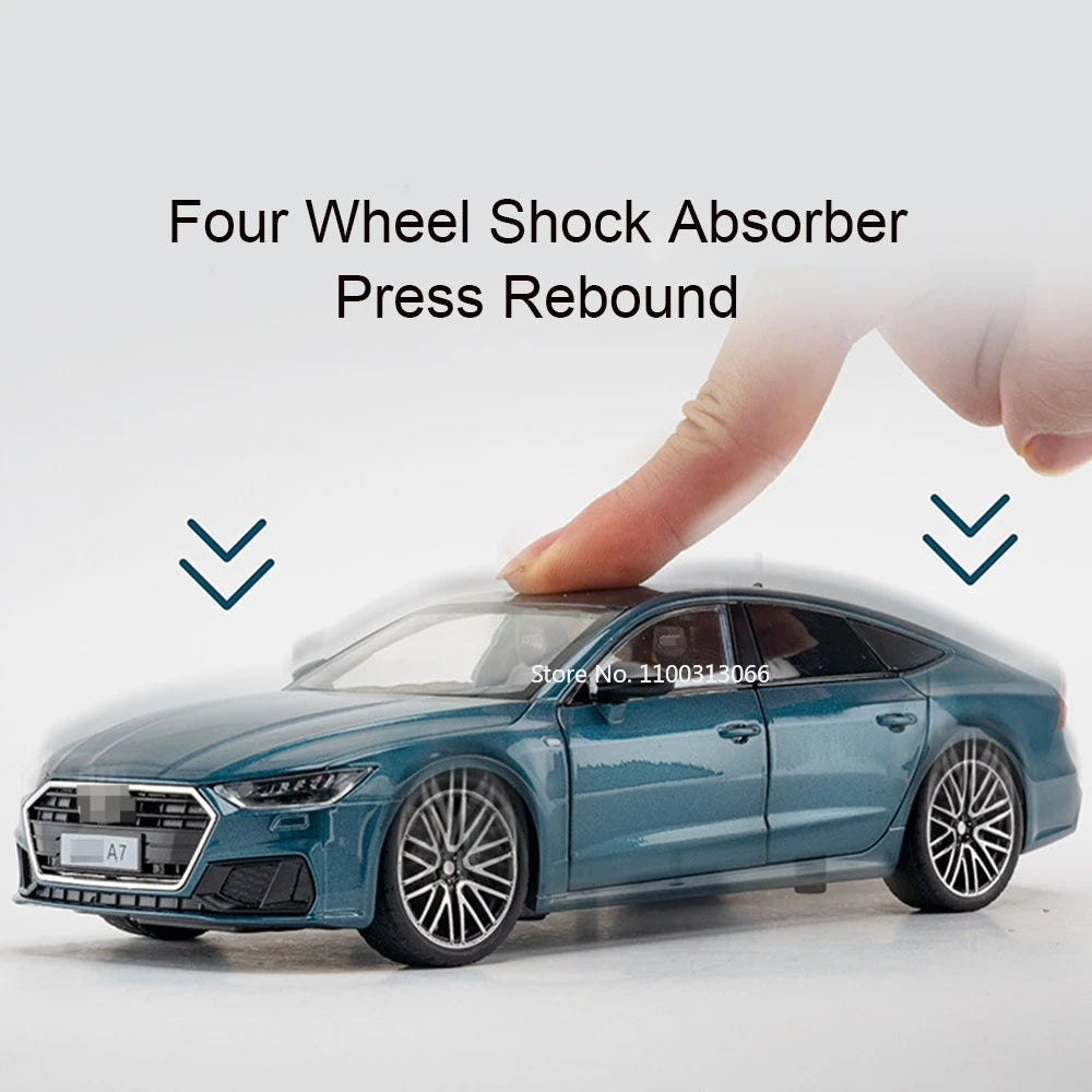 1/24 A7 Alloy Model Car Toys Rear Wheel Pull Back Front Wheel Steering Cars with Light Sound Vehicle for Children Collect Gifts