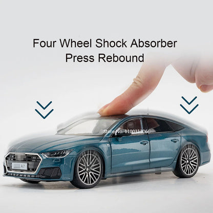 1/24 A7 Alloy Model Car Toys Rear Wheel Pull Back Front Wheel Steering Cars with Light Sound Vehicle for Children Collect Gifts