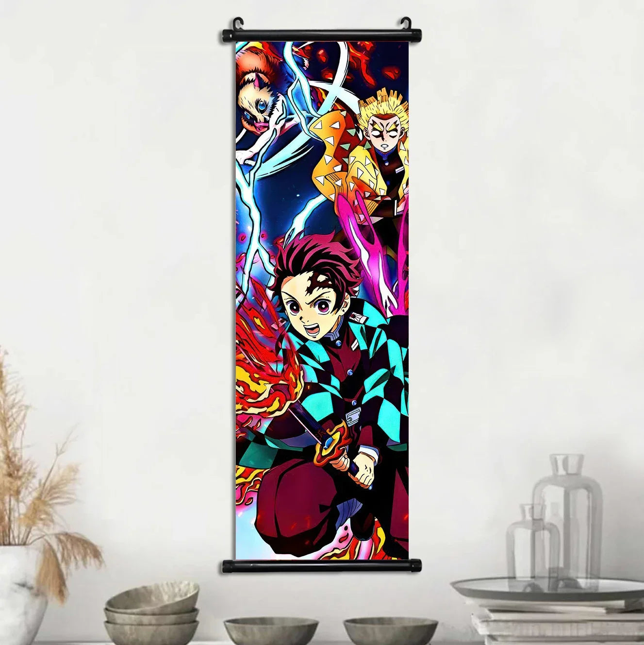 D-Demon Slayer Kamado Tanjirou Scroll Canvas Wall Hanging Painting Home Decor Anime Poster Wall Room Decoration Decro Wallpaper