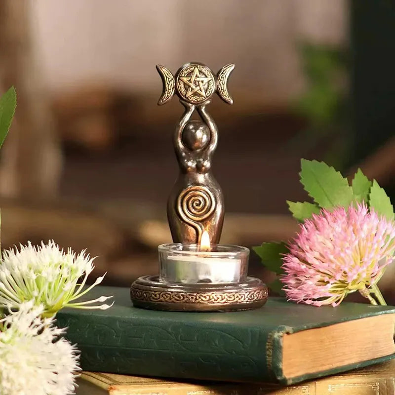 1PC 2023 New Triple Goddess Tea Light Statue of God Candlestick Scented Resin Craft Ornaments Home Décor