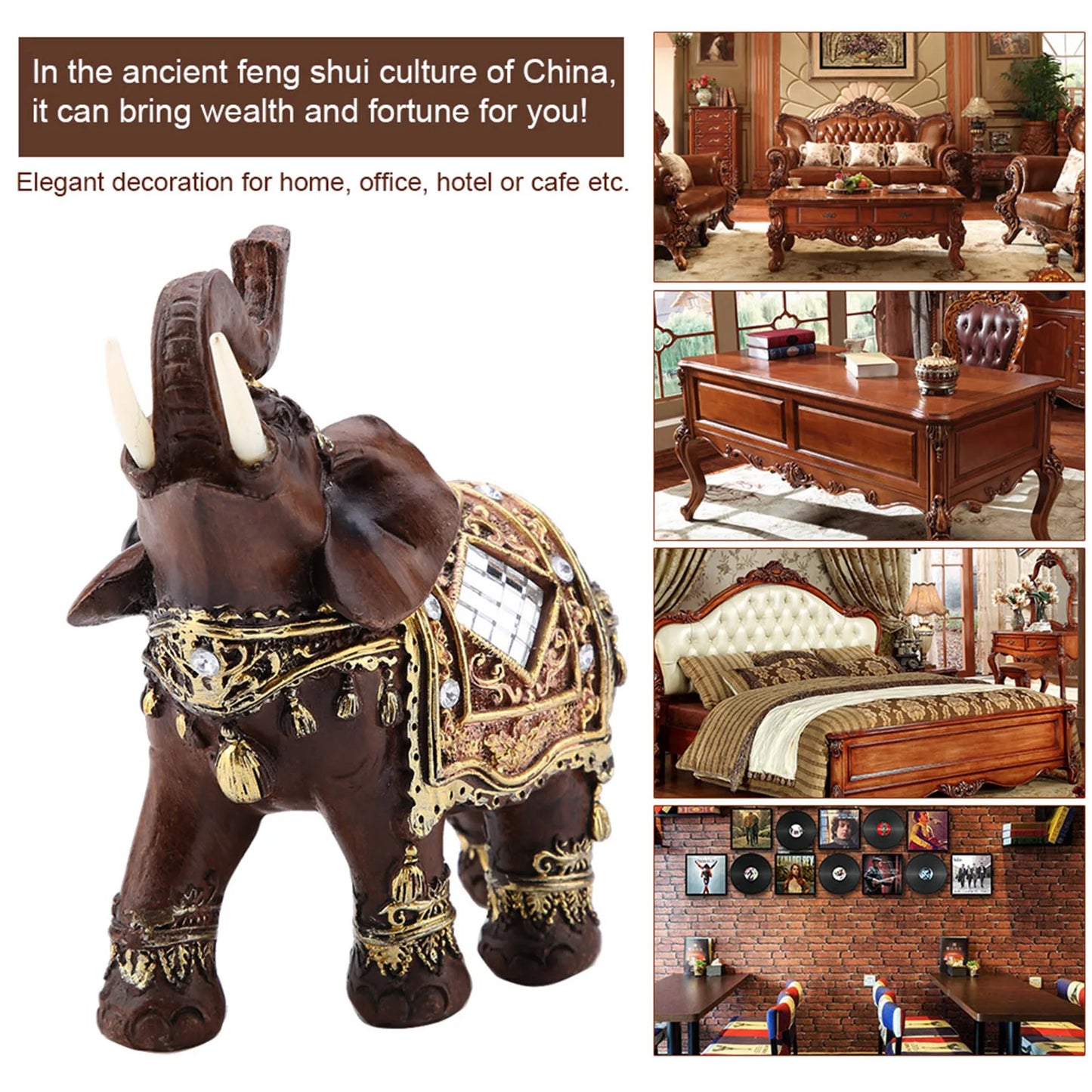 Feng Shui Elephant Lucky Feng Shui Wood Grain Elephant Statue Sculpture Wealth Figurine Gift Home Decoration Elephant Sculpture