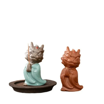Wishing Dragon Line Incense Burner Creative Ceramic Zodiac Dragon King Incense Insertion Seat Zen Tea Ceremony Desktop Incense