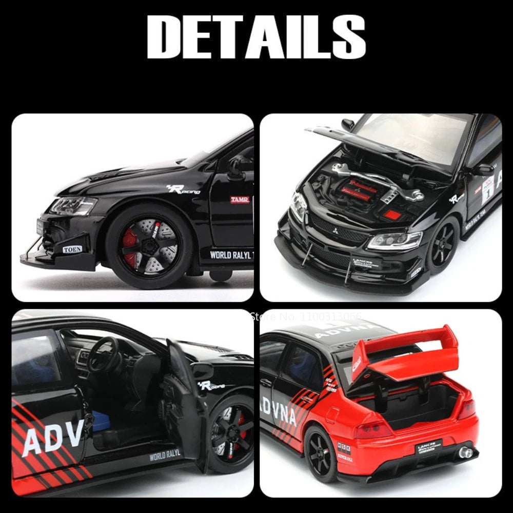 1:32 Mitsubishi EVO GTR R34 Cars Toys Alloy Diecast Models Wheel Steering Miniature Car Doors Opened Vehicles Child Adult Gifts