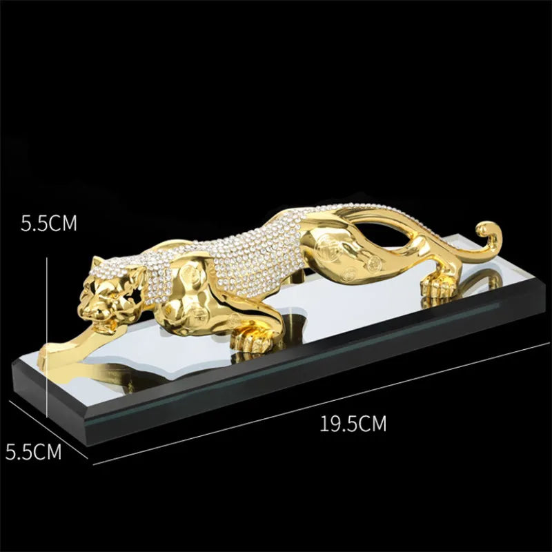 Metal Traditional Tiger Model Alloy Golden Leopard Figurine Office Desktop Ornaments Wealth Car Interior Crafts Home Decoration