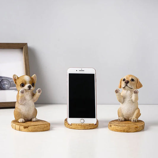 Simple Creative Phone Holder Living Room Decor Ornaments Chihuahua Dog Statue Desk Decoration Home Figures Office Accessories