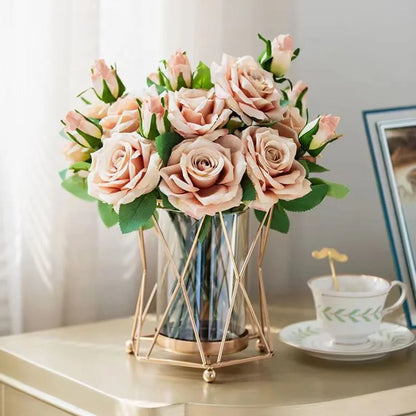 European Style Transparent Vase, Iron Flower Arrangement, Home Gardening, Glass Planter, Living Room Decoration