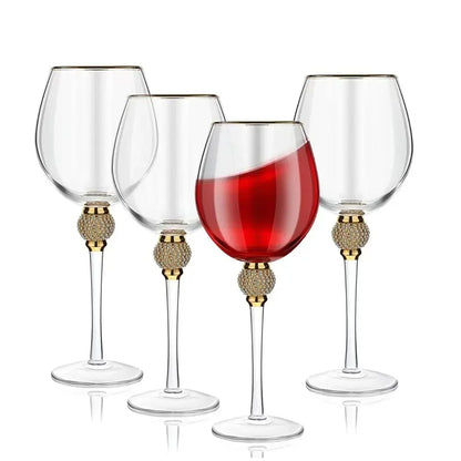 2Pcs Crystal Gold Rimmed Wine Glasses Set Elegant Rhinestone Diamond Decorative Long Stem Champagne Flutes Cocktail Glass Gifts