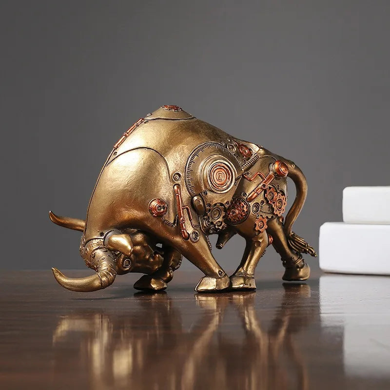European Cyberpunk Mechanical Bull Resin Figurine - Realistic Cybernetic Animal Statue with Industrial Design Handcrafted Resin