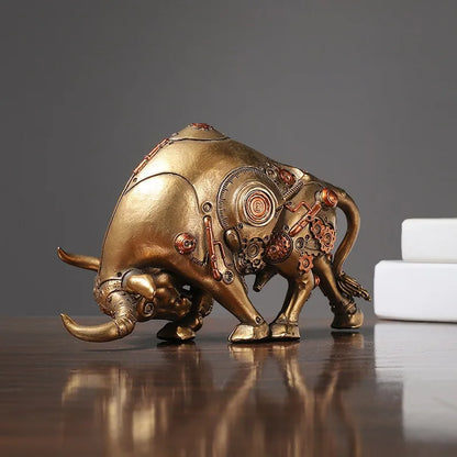 European Cyberpunk Mechanical Bull Resin Figurine - Realistic Cybernetic Animal Statue with Industrial Design Handcrafted Resin