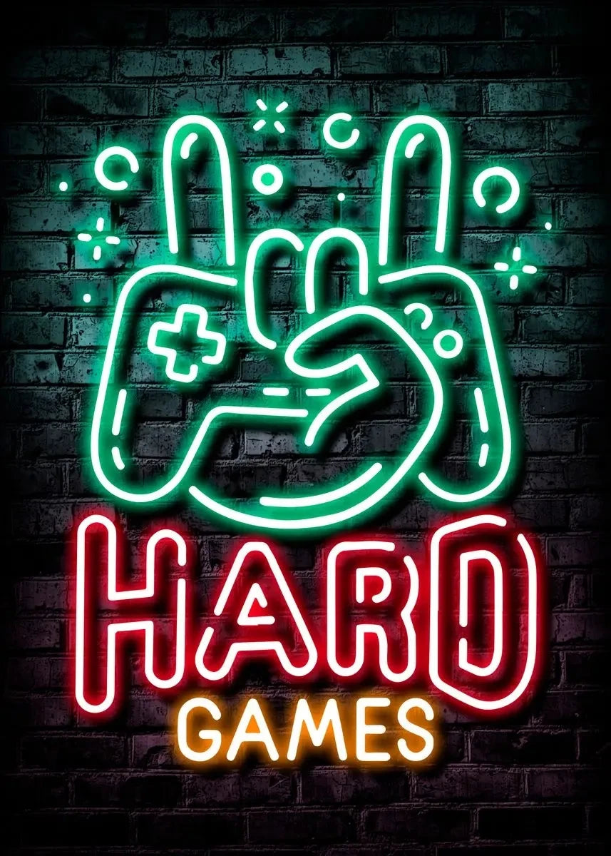 Nordic Neon Cat and Gaming Controller Quotes HD Posters Canvas Painting for Wall Art Mural Gamer Boys Girls Room Decor No Lights