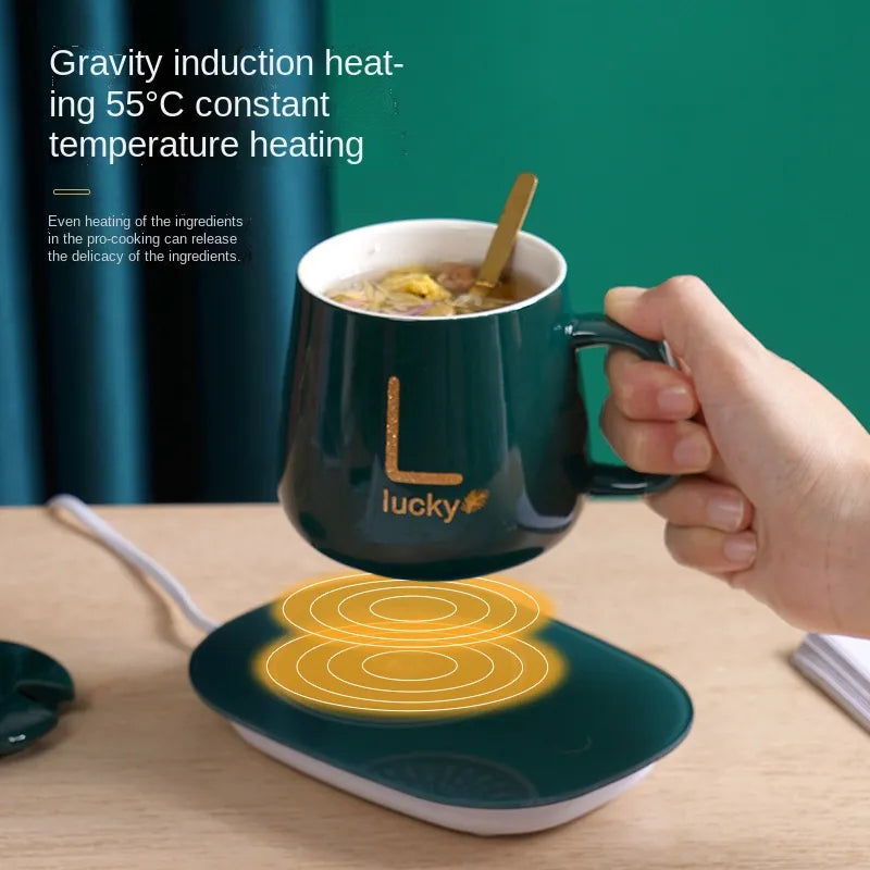 400ML Coffee Cup Coaster Set 55 Degree Temperature Keeping Automatic Heating Ceramic Mug