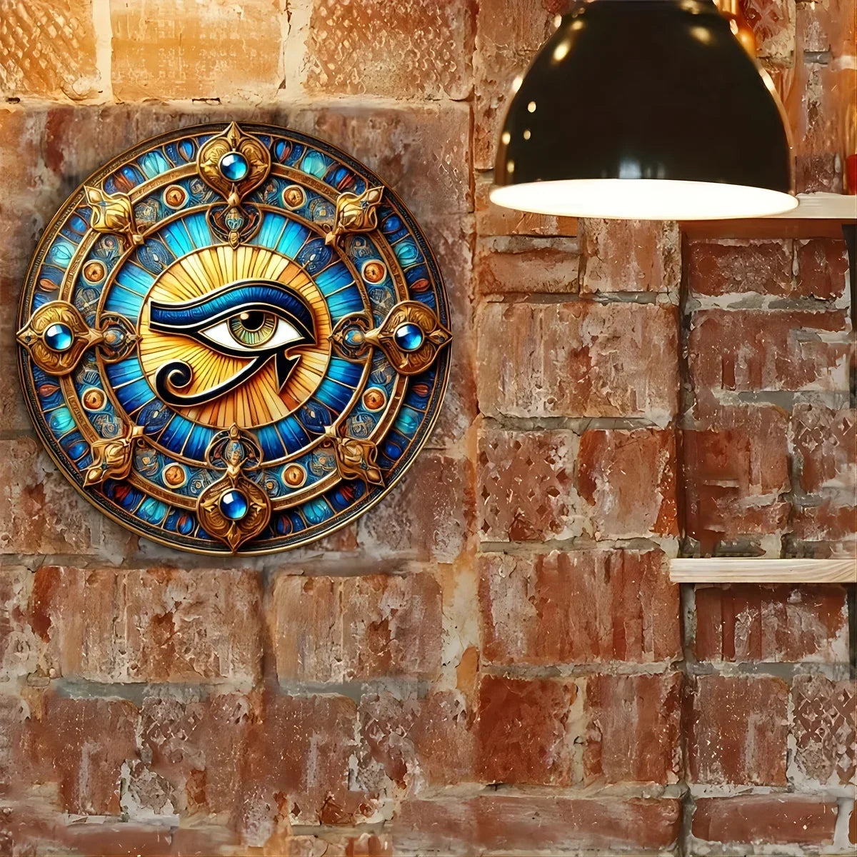 Eye of Horus Round Iron Artwork 7.8 Inch Decorative Wall Hanging Perfect for Home Cafe Bar Decor
