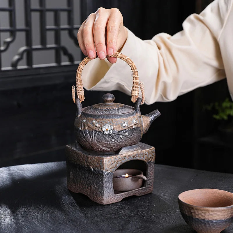 Gold plated glazed beam pot side pot, hot tea cooking stove, with open flame, candles, alcohol, creative silver plum blossom