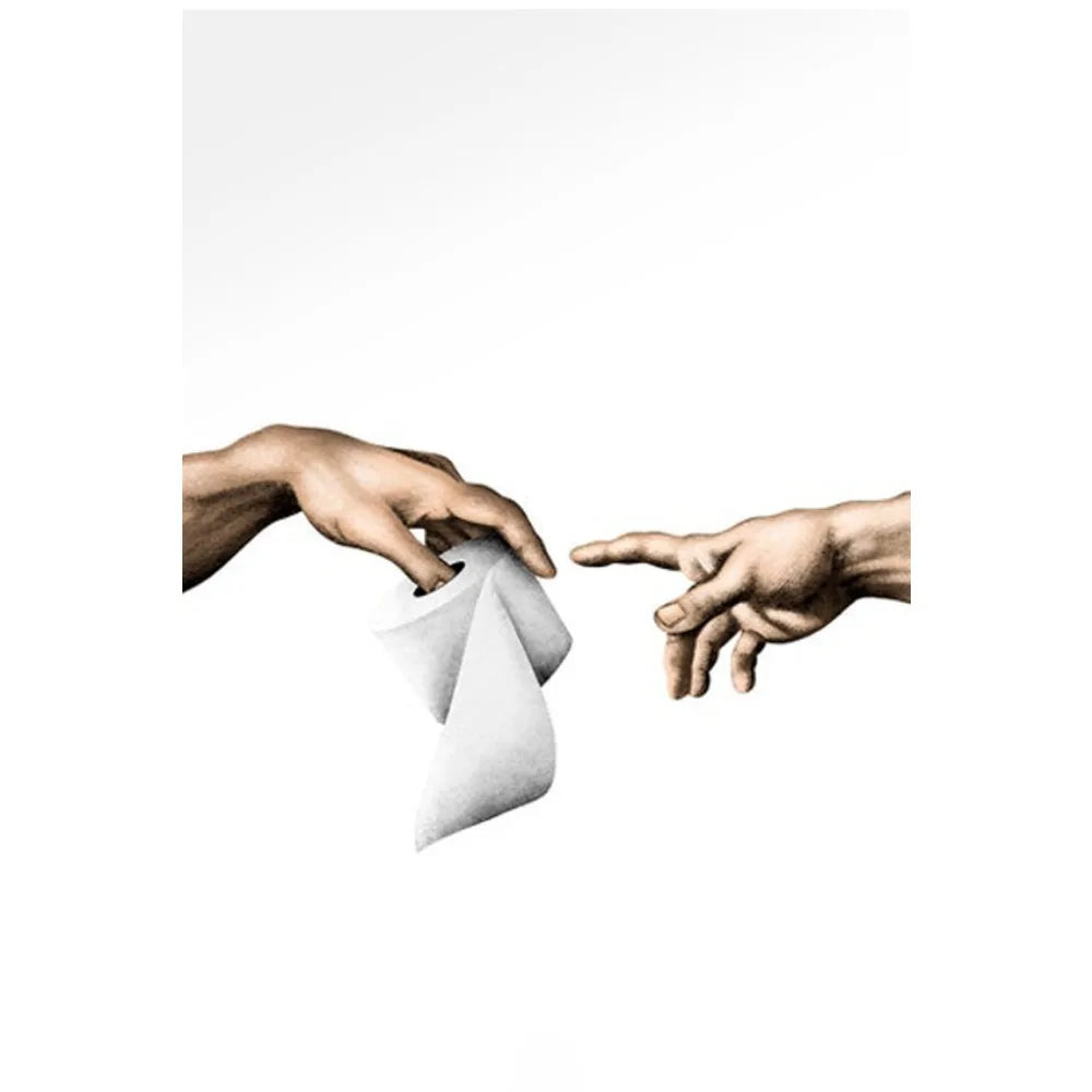 Hand of God and Adam Funny Toilet Paper Wash Room Bathroom Living Wall Art Home Decoration Retro Picture Canvas Painting Poster