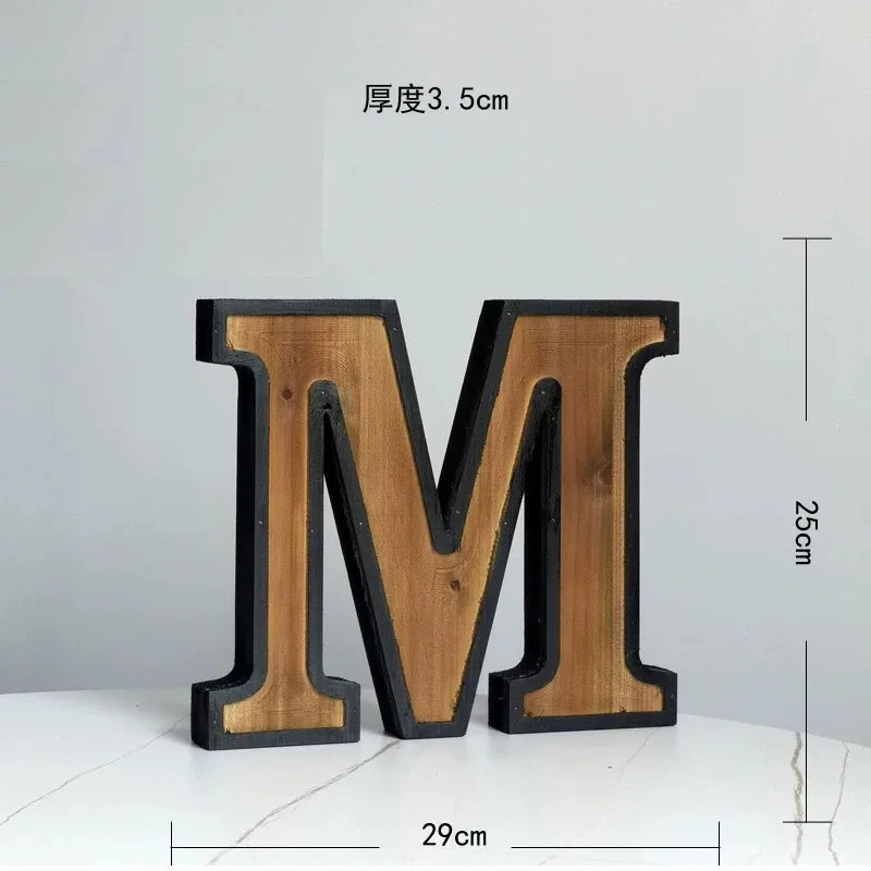 Industrial Style Uppercase English Letter Combination Distressed Solid Wood Bar Ornaments Cafe Shop Logo Decor Desktop Crafts