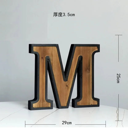 Industrial Style Uppercase English Letter Combination Distressed Solid Wood Bar Ornaments Cafe Shop Logo Decor Desktop Crafts