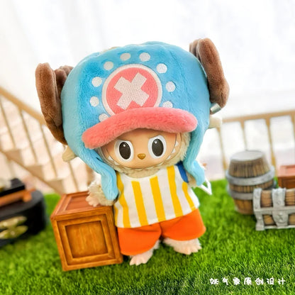 Hot Sale 17cm Lafufu Clothes Cartoon Chopper Hat Backpack Luffy Straw 4-Pcs Set Mini Doll Clothing Fashion Doll Accessories Gift