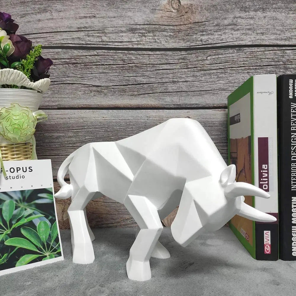 YuryFvna Morden Geometric Bull Statue Ornament Cafe Cattle Sculptures Animal Figurines Abstract Hotel Home Decoration