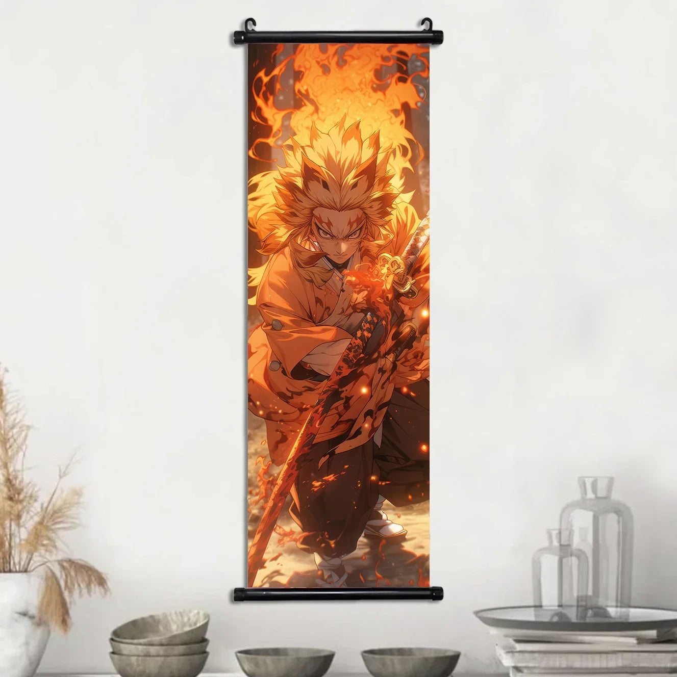 Demon Slayer Hashira Nezuko Agatsuma Zenitsu Inosuke Scroll Canvas Wall Hanging Painting Home Decor Anime Poster Wall Art Room