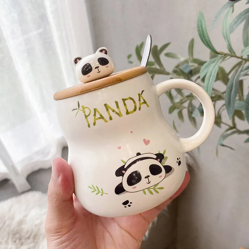 Cute cartoon panda Ceramics Mug 400ml With Lid and Spoon Coffee mugs Milk Tea Mugs Breakfast Cup Drinkware Novelty Gifts