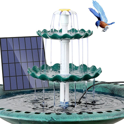 Bain d'oiseaux à 3 niveaux avec pompe solaire 3W, fontaine solaire DIY détachable et adaptée au bain d'oiseaux, décoration de jardin