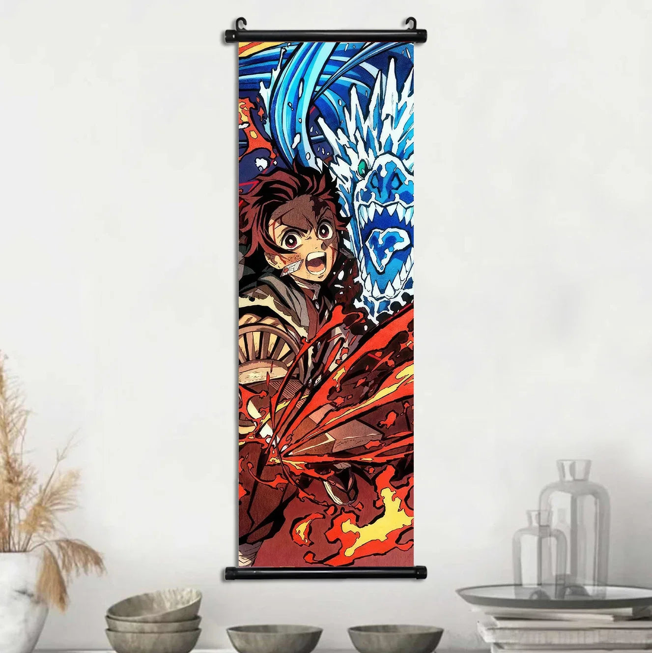 D-Demon Slayer Kamado Tanjirou Scroll Canvas Wall Hanging Painting Home Decor Anime Poster Wall Room Decoration Decro Wallpaper