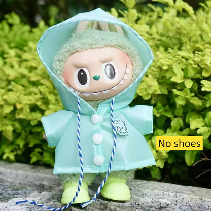 For 17cm Labubu  Transparent Raincoat  Macaron Raincoat Doll Clothes Heartbeat Outfits Labubu Accessories