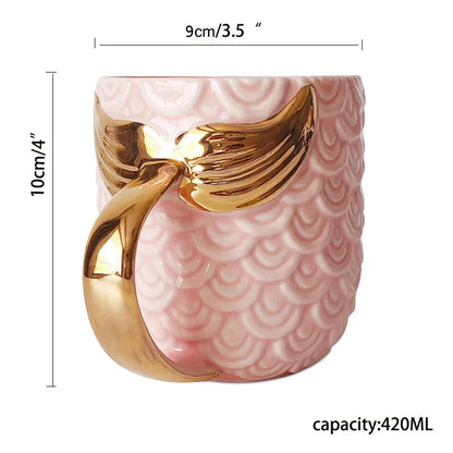 Creative 420 MLCeramic  Cartoon  Gold Handle Mermaid Tail Coffee Mug Cute Water Milk Tea Cup Drinkware Craft Gift