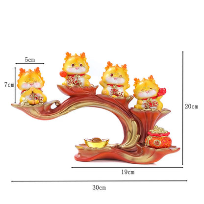 2024 Dragon Year Mascot Figurines A Complete Set Of Chinese Zodiac Dragon Ornaments Festive Dragons Lucky Racks Sculpture