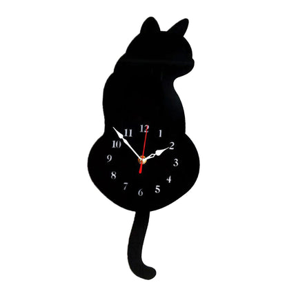 Lovely Wall Clock Tail-wagging Cat Design Clock Cat Pendulum Clock for Home Living Room Decor Wall Bedroom Ornaments