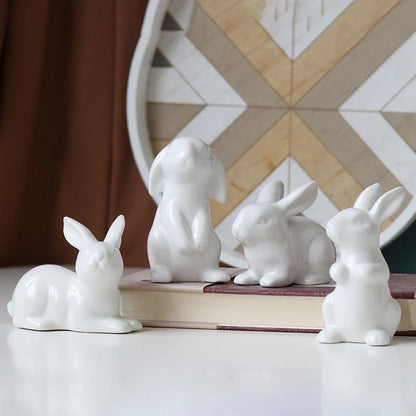 Cute Ceramics Rabbit Figurines Kawaii Hare Bunny Garden House Animal Ornaments Easter Home Room Decoration Hand Painting Embryo