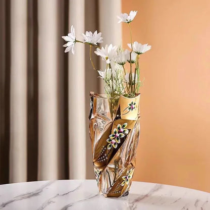 European style Crystal Glass Vase Gold Painted Enamel European Style Decoration Housewarming Gift Home Furnishing decoration