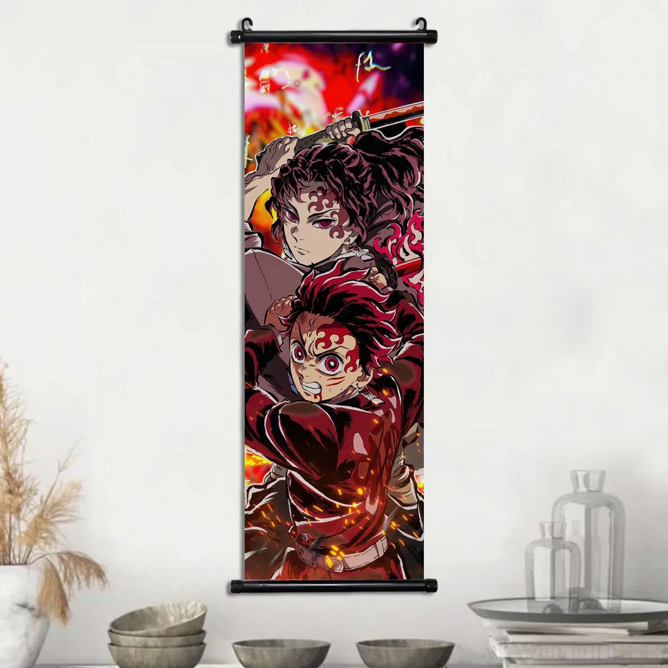 D-Demon Slayer Kamado Tanjirou Scroll Canvas Wall Hanging Painting Home Decor Anime Poster Wall Room Decoration Decro Wallpaper