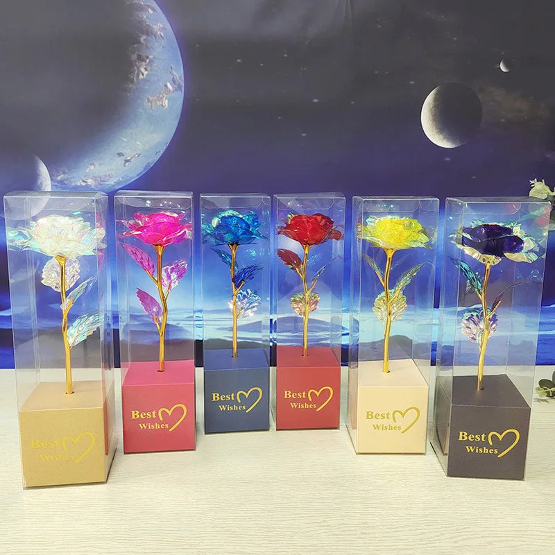 Galaxy Rose Eternal 24K Gold Flower Foil Plastic Artificial Roses Forever Love Wedding Decor Lover Roses Creative Gift Decor