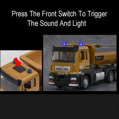 1:32 Tipper Trucks Flatbed Trailer Toys Cars Models Rubber Tires Light Music Dump Truck Pull Back Vehicle Boys Educational Toys