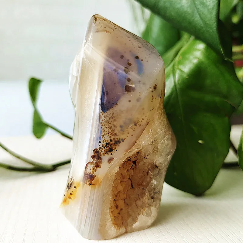 Natural Stone Moss Agate Ice Cream Flame Shaped Witchcraft Spiritual Meditation Energy Stone Home Feng Shui Crystal Ornaments