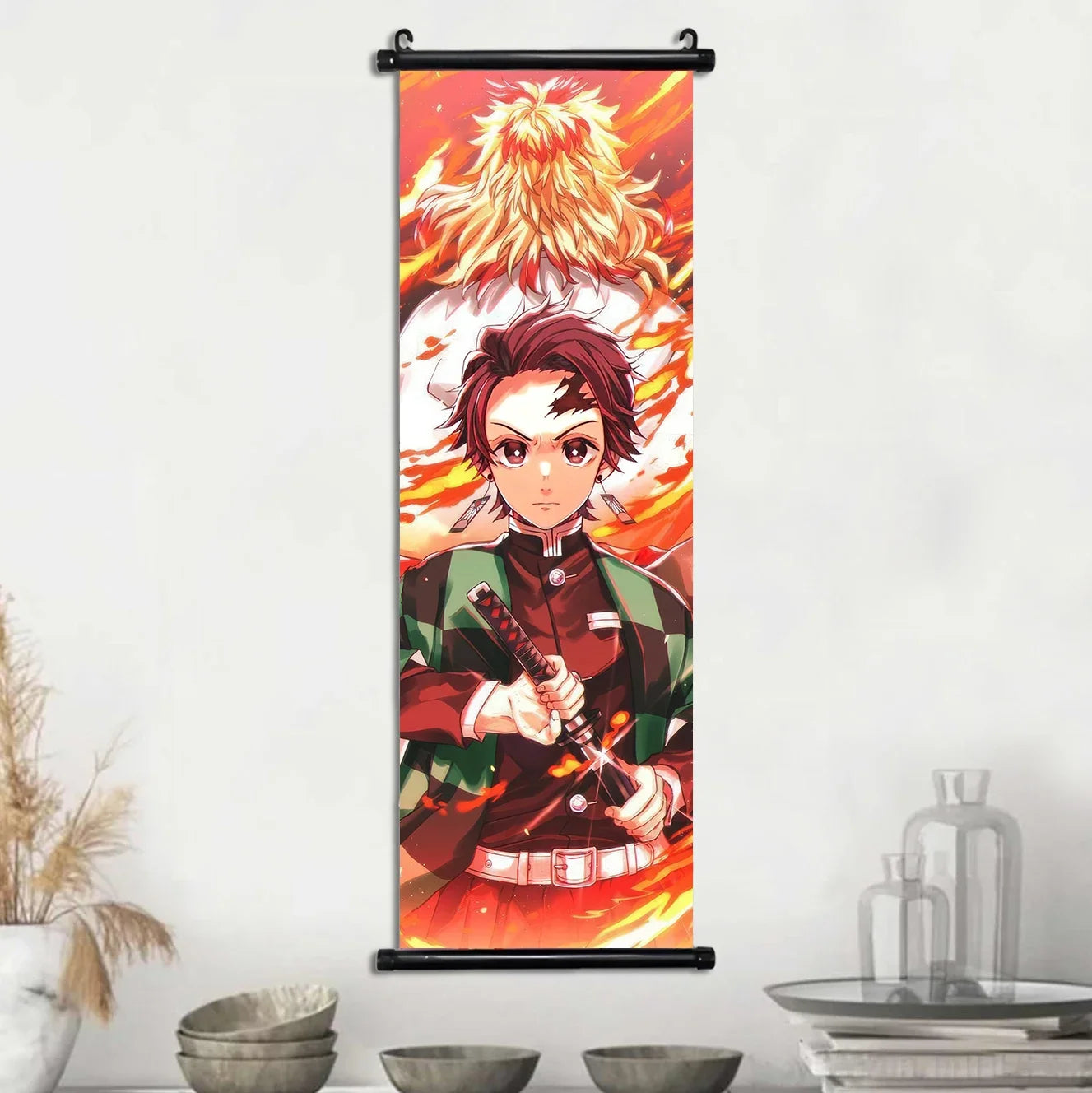 D-Demon Slayer Kamado Tanjirou Scroll Canvas Wall Hanging Painting Home Decor Anime Poster Wall Room Decoration Decro Wallpaper