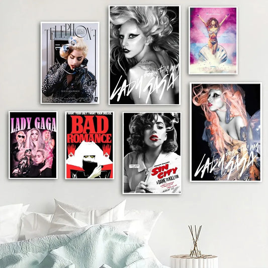 Lady Gaga Singer Poster Home Room Decor Livingroom Bedroom Aesthetic Art Wall Painting Stickers