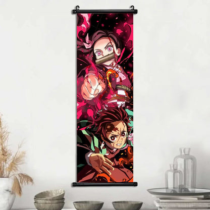 D-Demon Slayer Kamado Tanjirou Scroll Canvas Wall Hanging Painting Home Decor Anime Poster Wall Room Decoration Decro Wallpaper