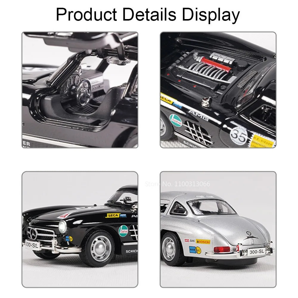 1:32 Alloy Diecast 300SL Toys Models Cars with Light Music Miniature Vintage Car Doors Opened Vehicles for Child Adult Gifts